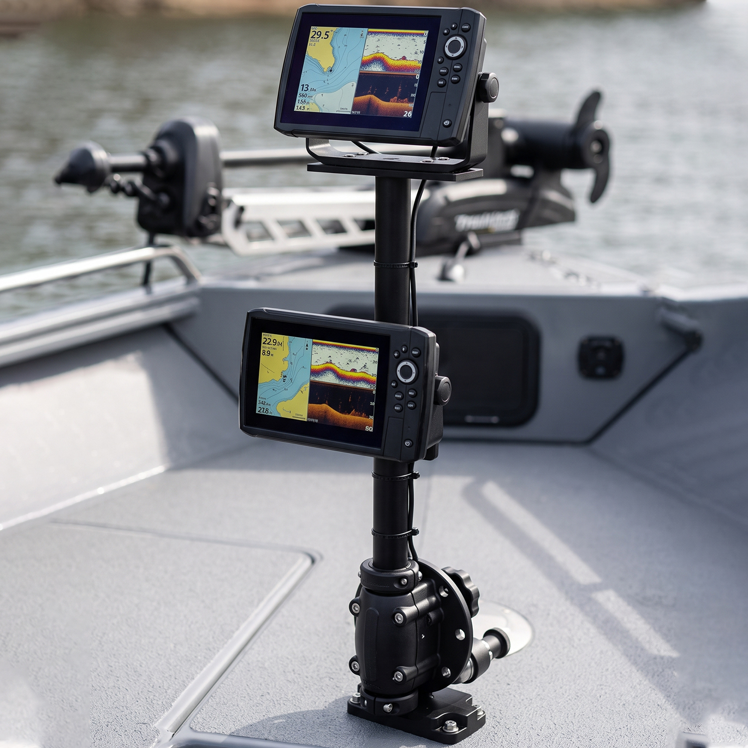 VINmounts Dual Boat Fish Finder Mount, Rotatable Display Pillar Bracket, Knockdown Design VIN-SZLZ500-XZ01