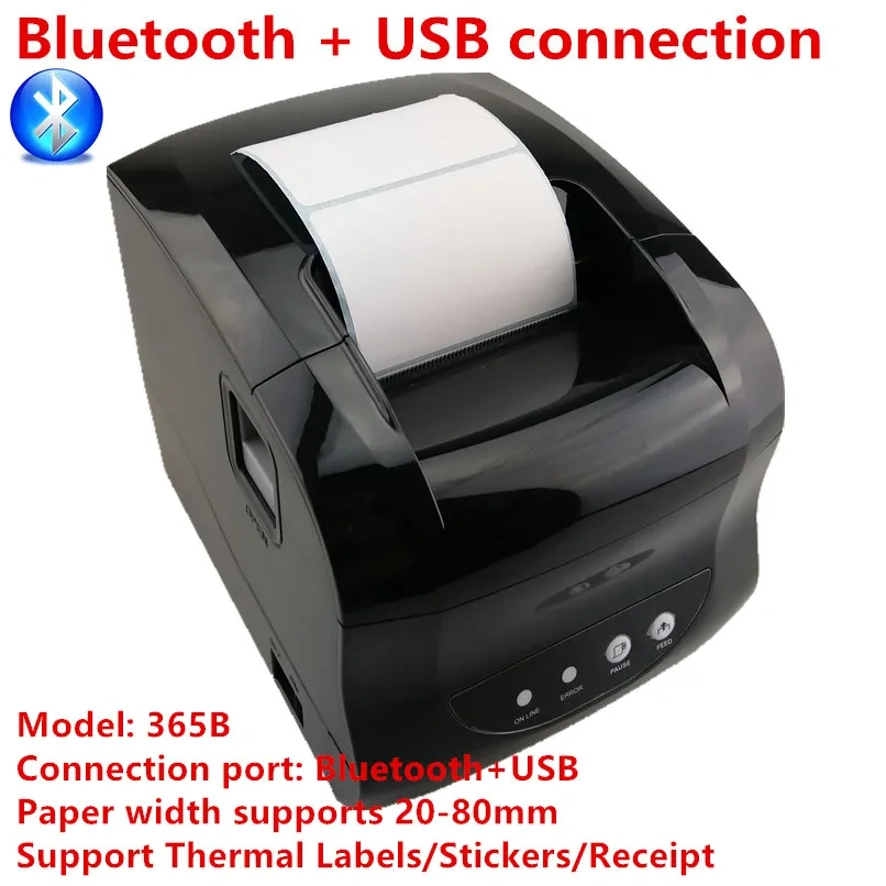 XP-360B Label Barcode Printer Support 20-80mm Width QR Code LOGO Thermal Sticker Receipt Print