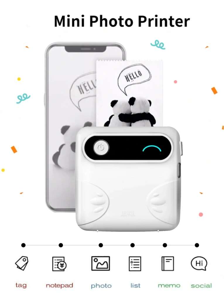 Fashion Mini 58mm Receipt Bill Bluetooth Printer Portable Homework Topic Message Note Print With Battery Rechargeable
