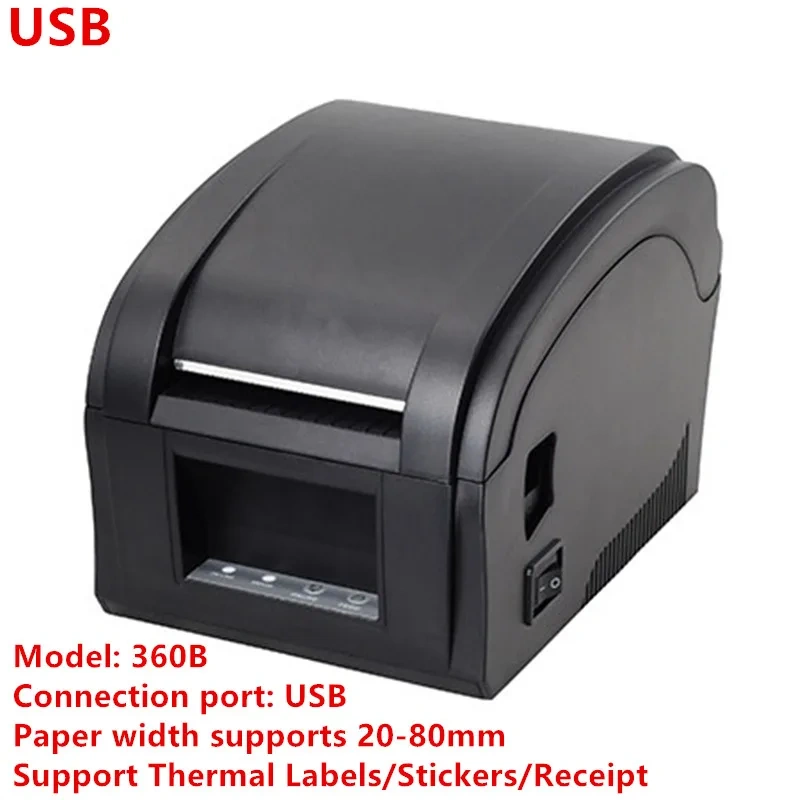 XP-360B Label Barcode Printer Support 20-80mm Width QR Code LOGO Thermal Sticker Receipt Print