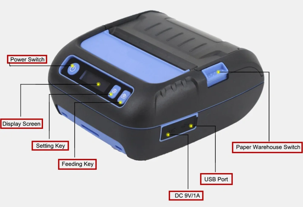 80mm Bluetooth Portable Sticker Label Barcode Printer Drop Resistance Receipt Bill Print With Battery Rechargeable