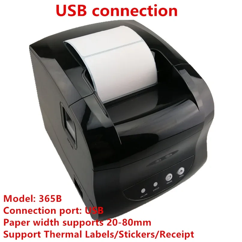 XP-360B Label Barcode Printer Support 20-80mm Width QR Code LOGO Thermal Sticker Receipt Print