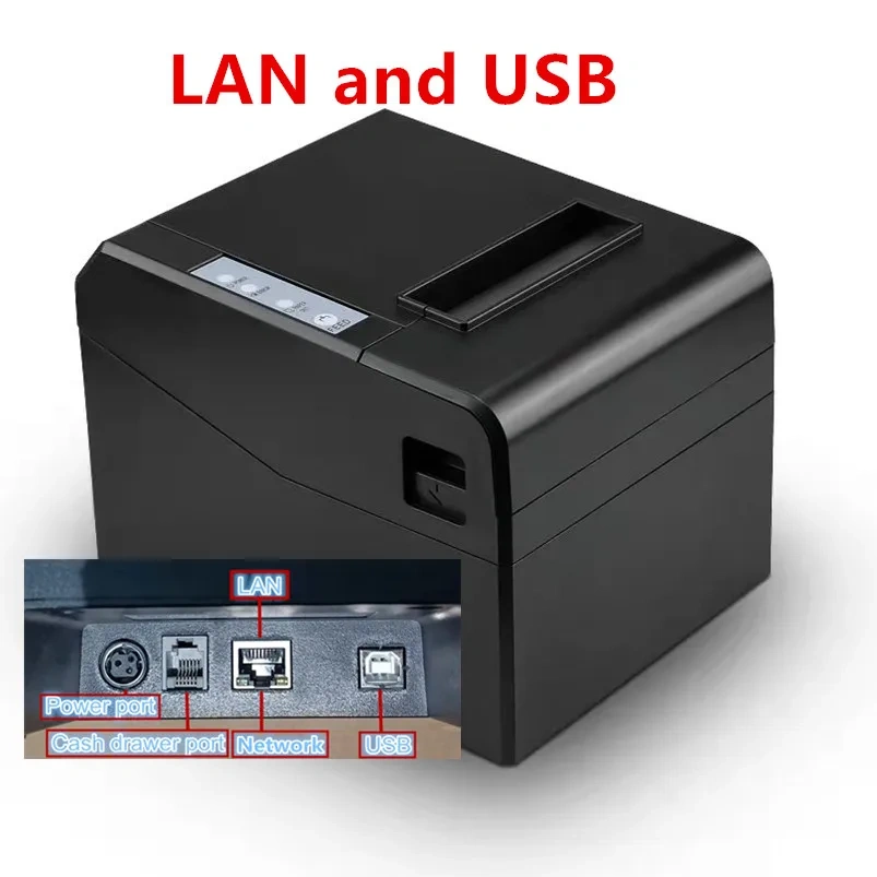2022 New 80mm Thermal Receipt Printer Supermarket Retail Store Bill Print Automatic Cutting With USB And LAN Two Ports