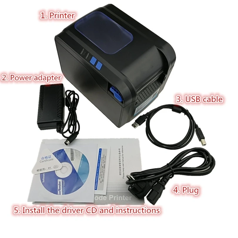 With Peel Function Barcode Label Printer Thermal QR Code Receipt Print Paper Width 20mm-80mm