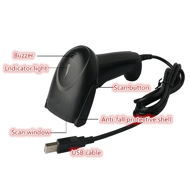 Brand New Wired Red Light Scanner Bar Code QR Scan Gun 1D 2D Fast Recognition High Quality