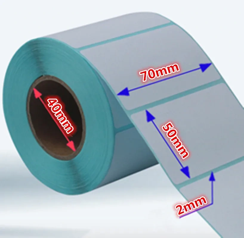 High Quality Thermal Sticker Paper 2 Roll 70x50mm 500 Sheets Waterproof Barcode Printing Paper Bar Code Label Printing