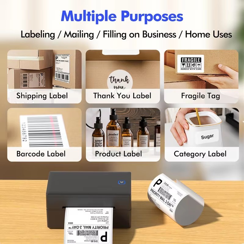 4 Inch Bluetooth Thermal Label Printer Wireless Small Shipping Label Printer 4x6 Compatible with iPhone Android Mac OS Window