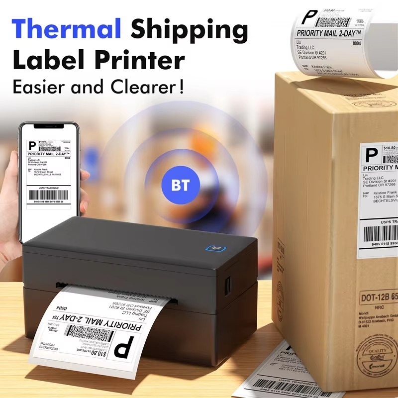 4 Inch Bluetooth Thermal Label Printer Wireless Small Shipping Label Printer 4x6 Compatible with iPhone Android Mac OS Window