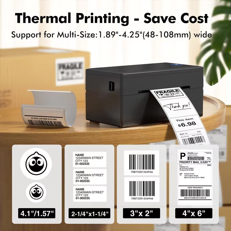 4 Inch Bluetooth Thermal Label Printer Wireless Small Shipping Label Printer 4x6 Compatible with iPhone Android Mac OS Window
