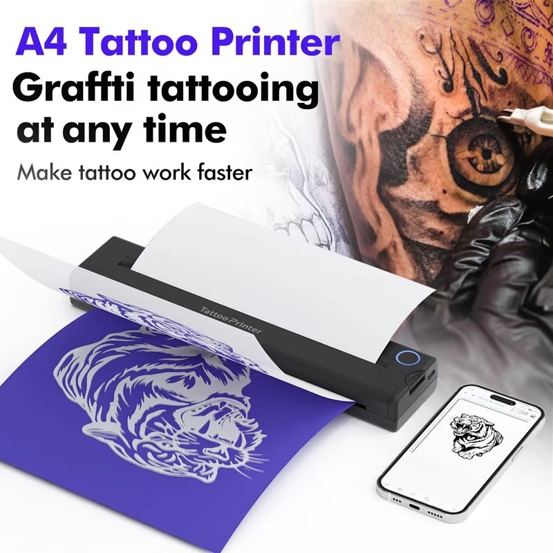 NEKING Tattoo Stencil Printer, A46 Wireless Thermal Tattoo Printer with 10pcs Transfer Paper, Compatible with Phone/Tablet/PC, Tattoo Supplies for Tattoo Artists & Beginners, Black