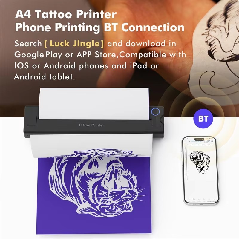NEKING Tattoo Stencil Printer, A46 Wireless Thermal Tattoo Printer with 10pcs Transfer Paper, Compatible with Phone/Tablet/PC, Tattoo Supplies for Tattoo Artists & Beginners, Black