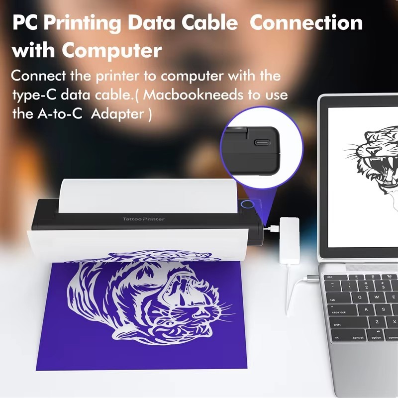 NEKING Tattoo Stencil Printer, A46 Wireless Thermal Tattoo Printer with 10pcs Transfer Paper, Compatible with Phone/Tablet/PC, Tattoo Supplies for Tattoo Artists & Beginners, Black