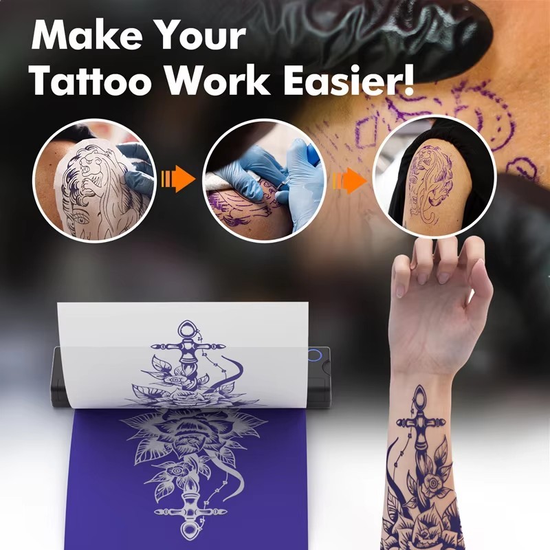 NEKING Tattoo Stencil Printer, A46 Wireless Thermal Tattoo Printer with 10pcs Transfer Paper, Compatible with Phone/Tablet/PC, Tattoo Supplies for Tattoo Artists & Beginners, Black