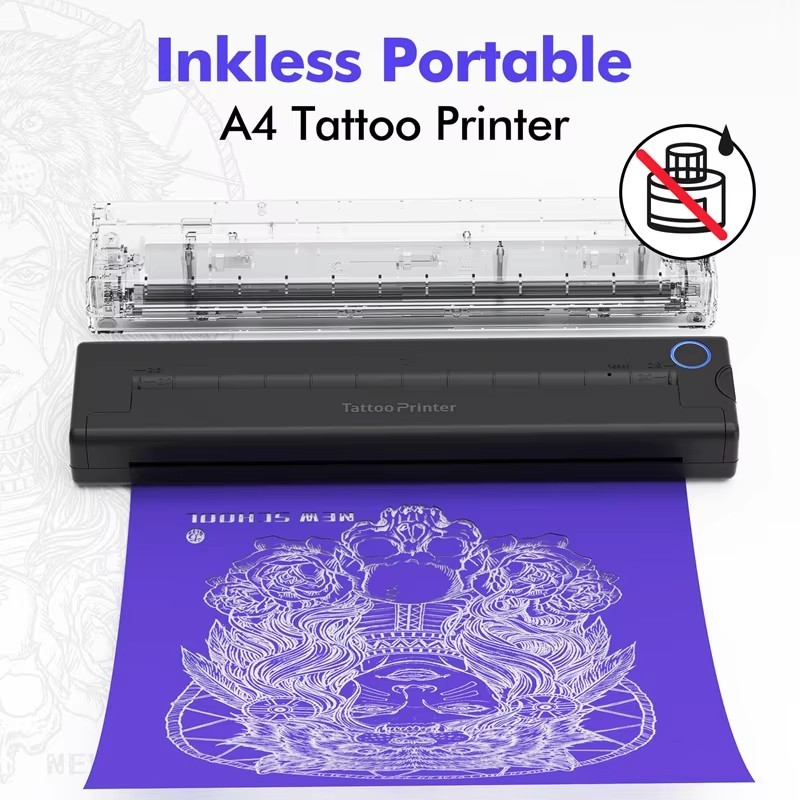 NEKING Tattoo Stencil Printer, A46 Wireless Thermal Tattoo Printer with 10pcs Transfer Paper, Compatible with Phone/Tablet/PC, Tattoo Supplies for Tattoo Artists & Beginners, Black