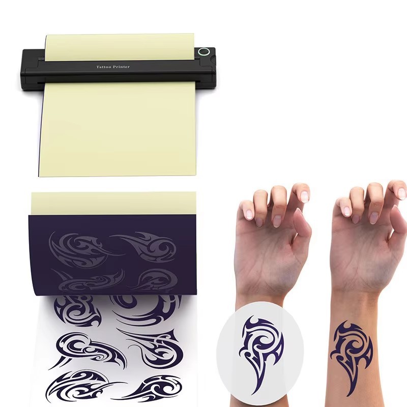 Portable A4 Thermal Tattoo Printer with 10 Tattoo Papers Wireless Bluetooth Tattoo Stencil Printer Supports Phone/iPad/Tablet/PC Printing Suitable for Tattoo Beginners