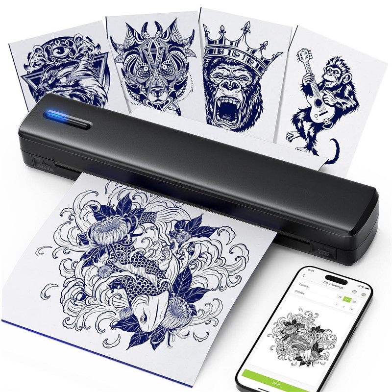 NEKING Tattoo Stencil Printer, C80 Wireless Thermal Tattoo Printer with 10pcs Tattoo Transfer Papers, Portable Tattoo Machine for Artist & Beginners, Compatible with Phones, Tablets & PC, Black