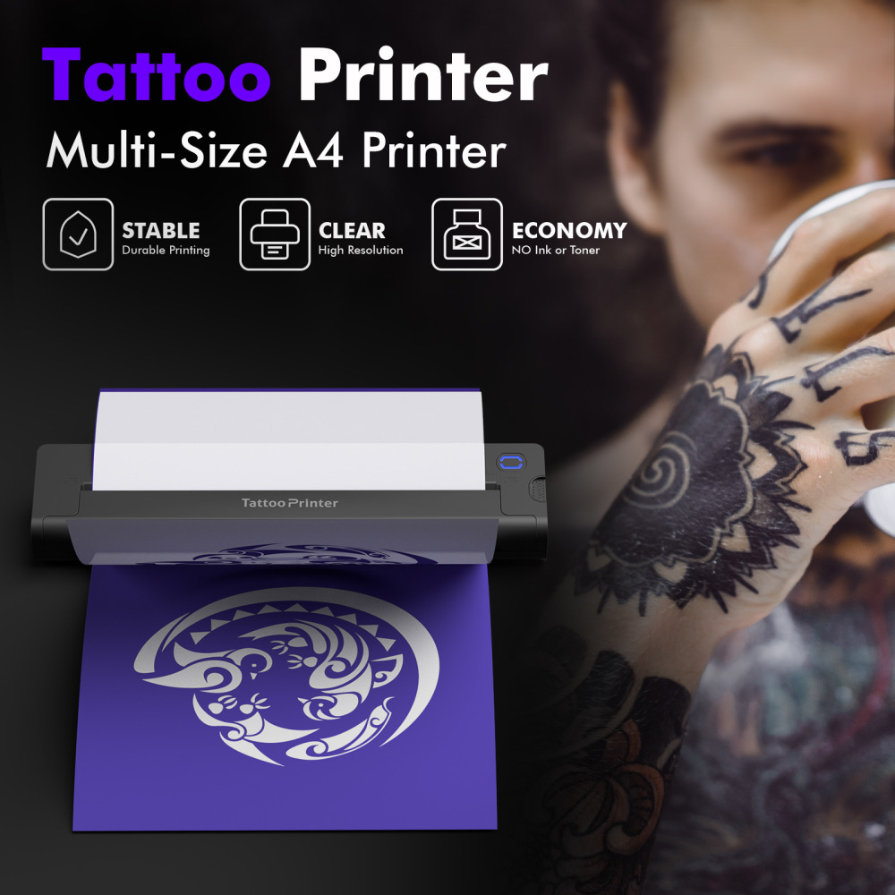 NEKING Tattoo Stencil Printer, A41 Wireless Thermal Tattoo Printer with 10pcs Transfer Paper,Portable Thermal Printer,Compatible with Phone/Tablet/PC, Tattoo Supplies for Tattoo Artists & Beginners
