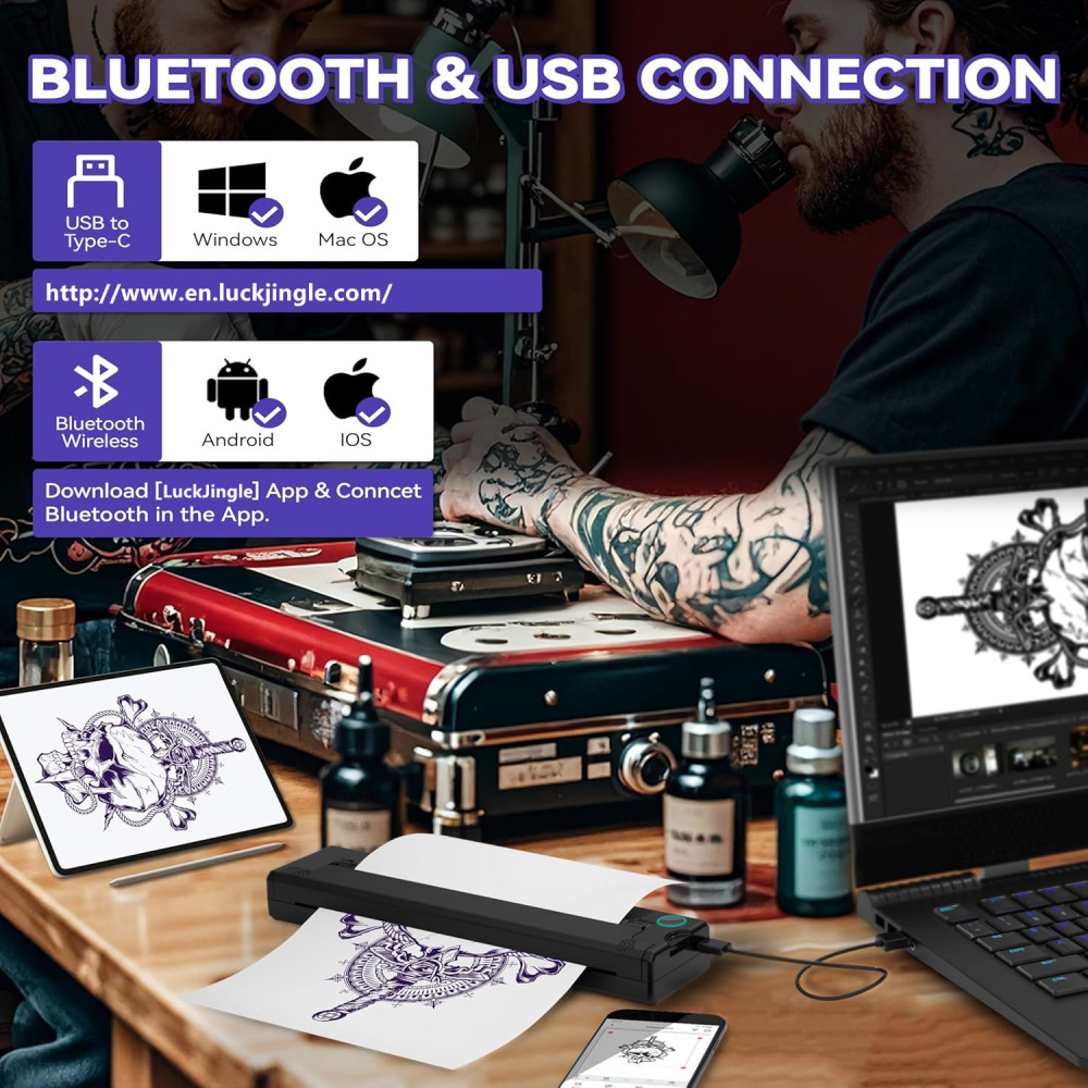 A46 Tattoo Stencil Printer, Wireless Thermal Tattoo Printers with Stencil Paper,Portable Tattoos Printer Compatible with Phone Pad and PC