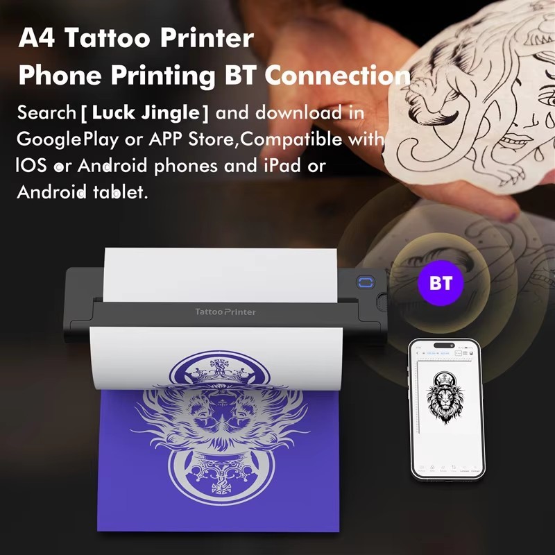 NEKING Tattoo Stencil Printer, A41 Wireless Thermal Tattoo Printer with 10pcs Transfer Paper,Portable Thermal Printer,Compatible with Phone/Tablet/PC, Tattoo Supplies for Tattoo Artists & Beginners
