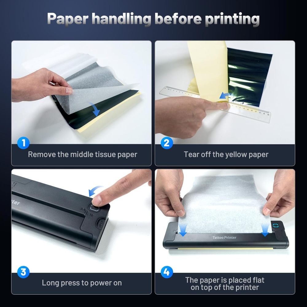 A41 Tattoo Transfer Printer, Wireless Tattoo Printer Machine with 10pcs Paper, 2600mA Portable Thermal Tattoo Stencil Printer for Tattoo Artist & Beginners, Compatible iPad, Phone & PC