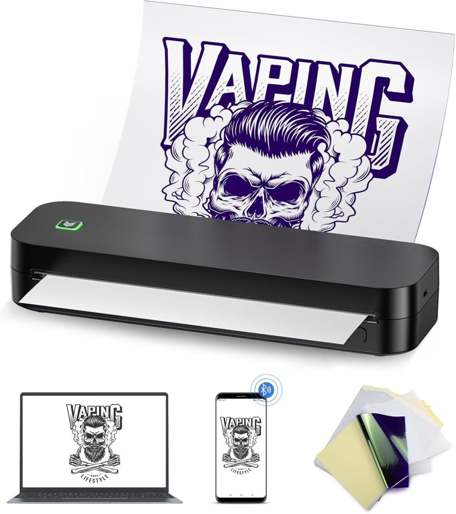 NEKING Tattoo Printer Wireless Tattoo Stencil Printer for Tattooing- Bluetooth Tattoo Transfer Stencil Machine Thermal Printer Copier with 10pcs Transfer Paper,Compatible for iOS＆Android Phone, iPad＆PC