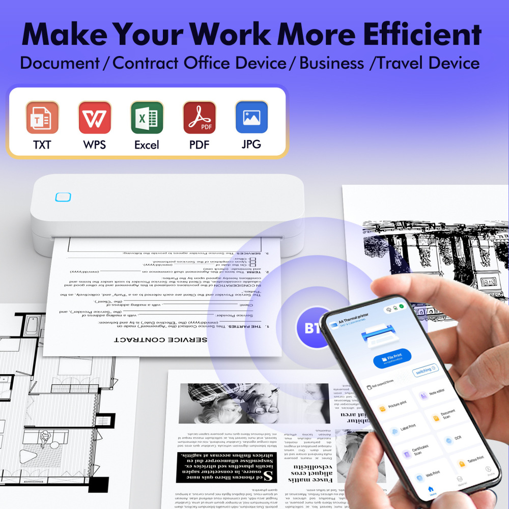 NEKING Portable Thermal Printer,Wireless Printer Supports 8.5" X 11"US Letter&Legal,A4&A5 Paper,Bluetooth Inkless Travel Printer Compatible with Android iOS & Laptop for Office Travel Home