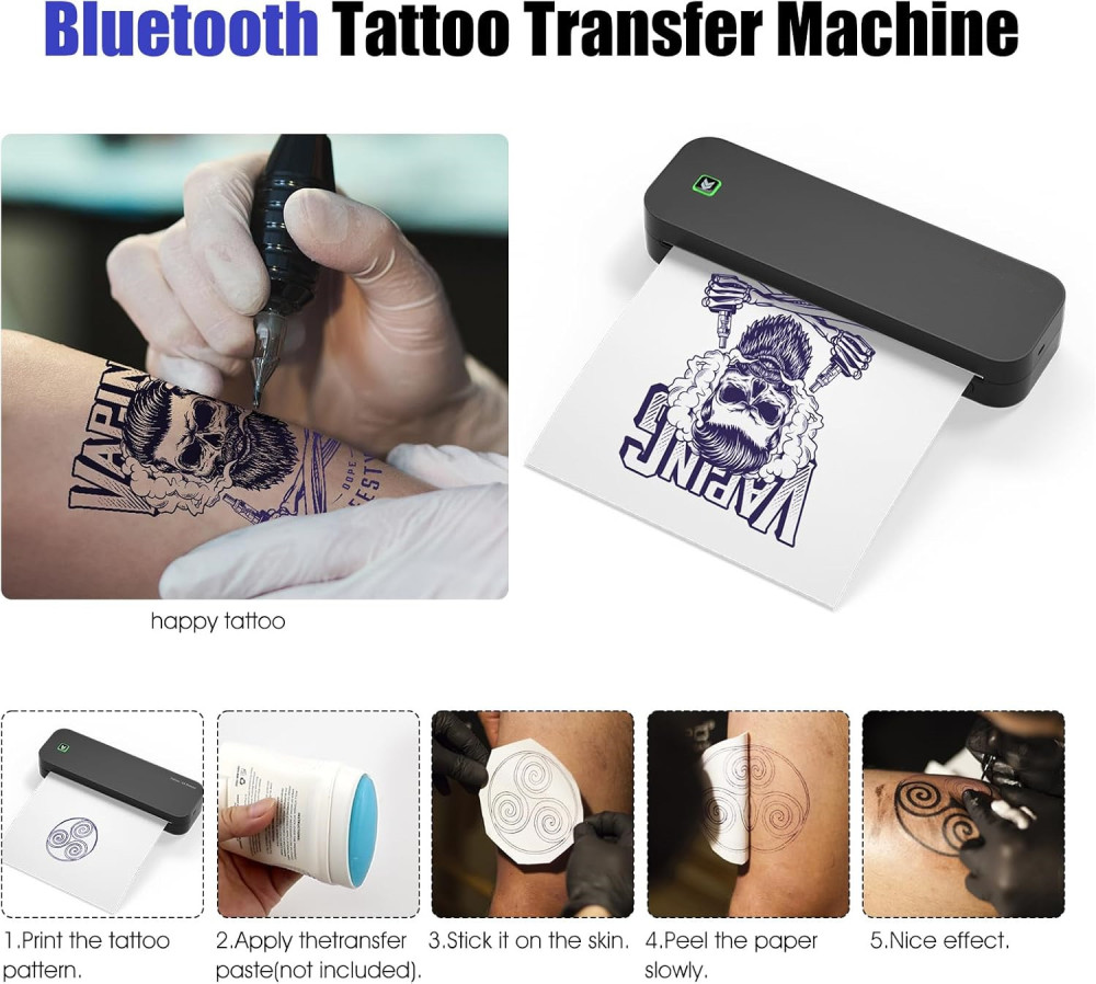NEKING Tattoo Printer Wireless Tattoo Stencil Printer for Tattooing- Bluetooth Tattoo Transfer Stencil Machine Thermal Printer Copier with 10pcs Transfer Paper,Compatible for iOS＆Android Phone, iPad＆PC