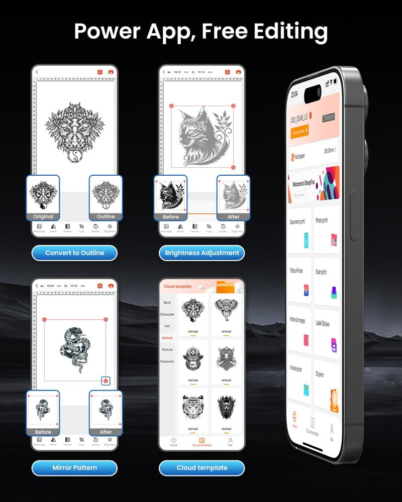 Wireless Tattoo Stencil Printer with 10 pcs of Transfer Paper or 10 pcs A4 Size Thermal Paper,Tattoo Printer Machine for Tattoo Artists& Beginners,Compatible with Phone&PC