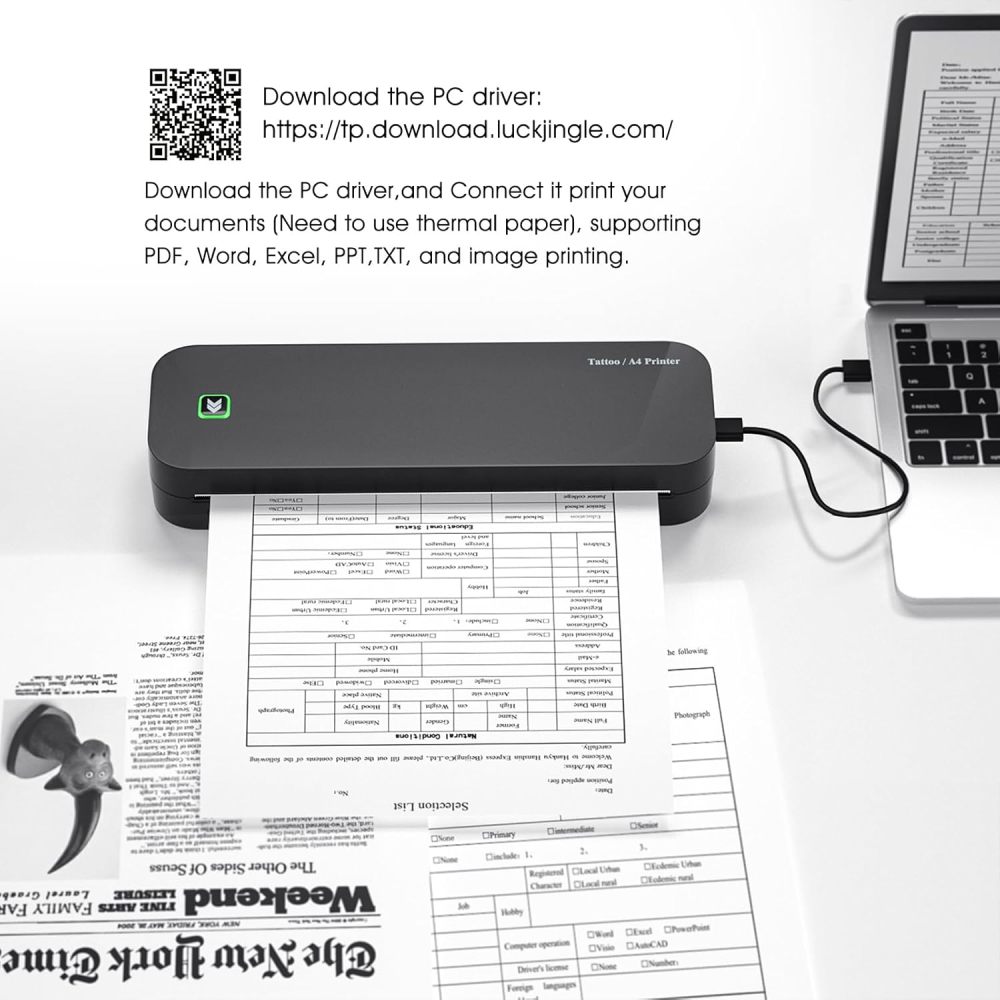 NEKING Tattoo Printer Wireless Tattoo Stencil Printer for Tattooing- Bluetooth Tattoo Transfer Stencil Machine Thermal Printer Copier with 10pcs Transfer Paper,Compatible for iOS＆Android Phone, iPad＆PC