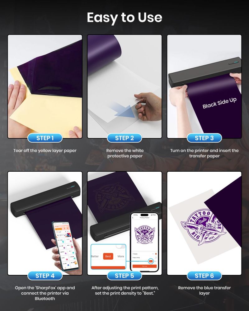 Wireless Tattoo Stencil Printer with 10 pcs of Transfer Paper or 10 pcs A4 Size Thermal Paper,Tattoo Printer Machine for Tattoo Artists& Beginners,Compatible with Phone&PC