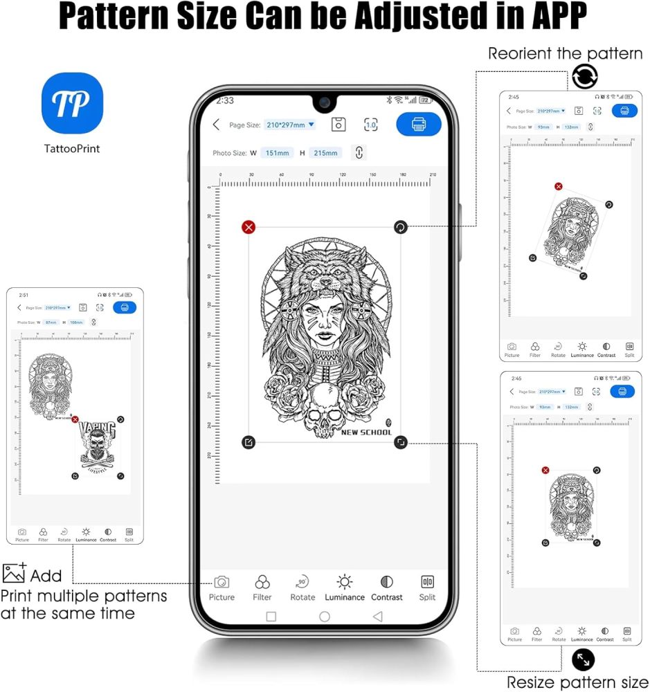 NEKING Tattoo Printer Wireless Tattoo Stencil Printer for Tattooing- Bluetooth Tattoo Transfer Stencil Machine Thermal Printer Copier with 10pcs Transfer Paper,Compatible for iOS＆Android Phone, iPad＆PC