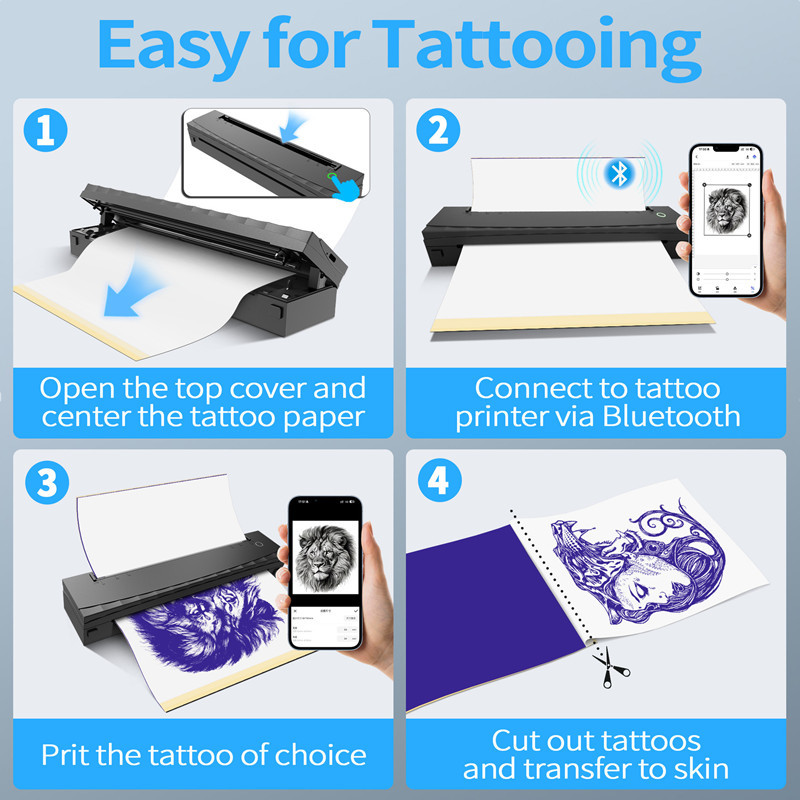 D80 Tattoo Stencil Printer with 10pcs Transfer Paper, Wireless Thermal Tattoo Transfer Printer, Bluetooth Portable Tattoo Machine for Beginners Compatible with Smartphone & Pad