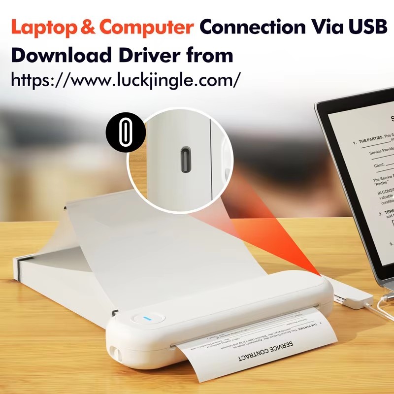 Portable wireless Bluetooth thermal printer supports 8.5x11 inch US Letter&Legal A4&A5 Thermal Paper compatible with Android/iOS/Windows/Mac, suitable for office/home/car travel