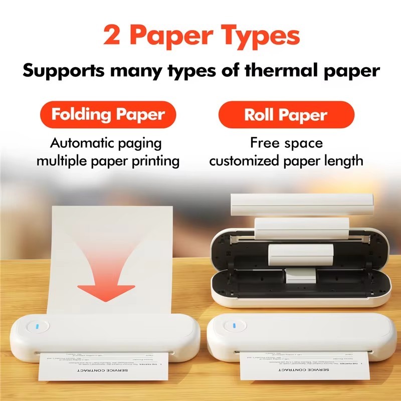 Portable wireless Bluetooth thermal printer supports 8.5x11 inch US Letter&Legal A4&A5 Thermal Paper compatible with Android/iOS/Windows/Mac, suitable for office/home/car travel