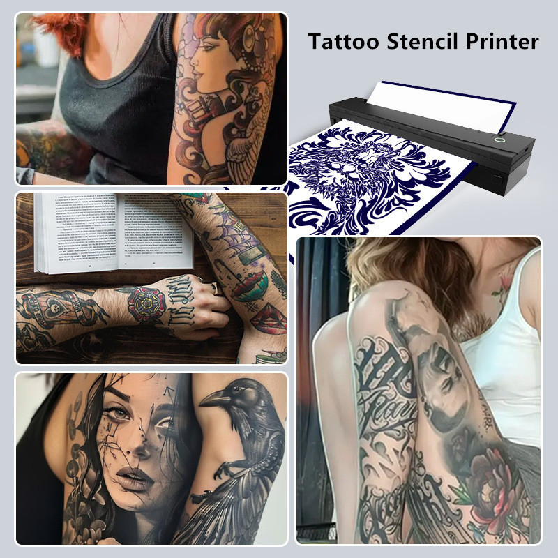 D80 Tattoo Stencil Printer with 10pcs Transfer Paper, Wireless Thermal Tattoo Transfer Printer, Bluetooth Portable Tattoo Machine for Beginners Compatible with Smartphone & Pad