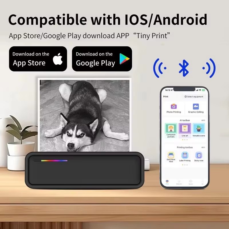 Inkless Portable Printer for Travel, Wireless Bluetooth Thermal Printer Support 8.5" X 11" US Letter&A4&A5 Thermal Paper for Office&Car&Home, Compatible with iOS, Android, Laptop