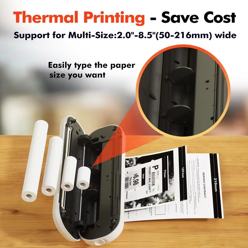 Portable wireless Bluetooth thermal printer supports 8.5x11 inch US Letter&Legal A4&A5 Thermal Paper compatible with Android/iOS/Windows/Mac, suitable for office/home/car travel
