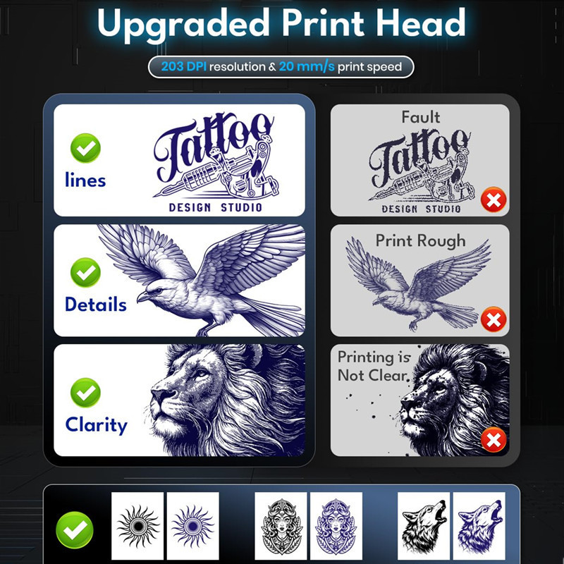 D80 Tattoo Stencil Printer with 10pcs Transfer Paper, Wireless Thermal Tattoo Transfer Printer, Bluetooth Portable Tattoo Machine for Beginners Compatible with Smartphone & Pad