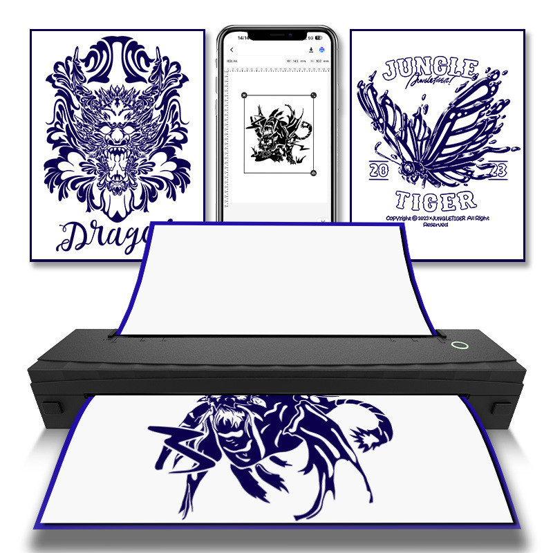 D80 Tattoo Stencil Printer with 10pcs Transfer Paper, Wireless Thermal Tattoo Transfer Printer, Bluetooth Portable Tattoo Machine for Beginners Compatible with Smartphone & Pad