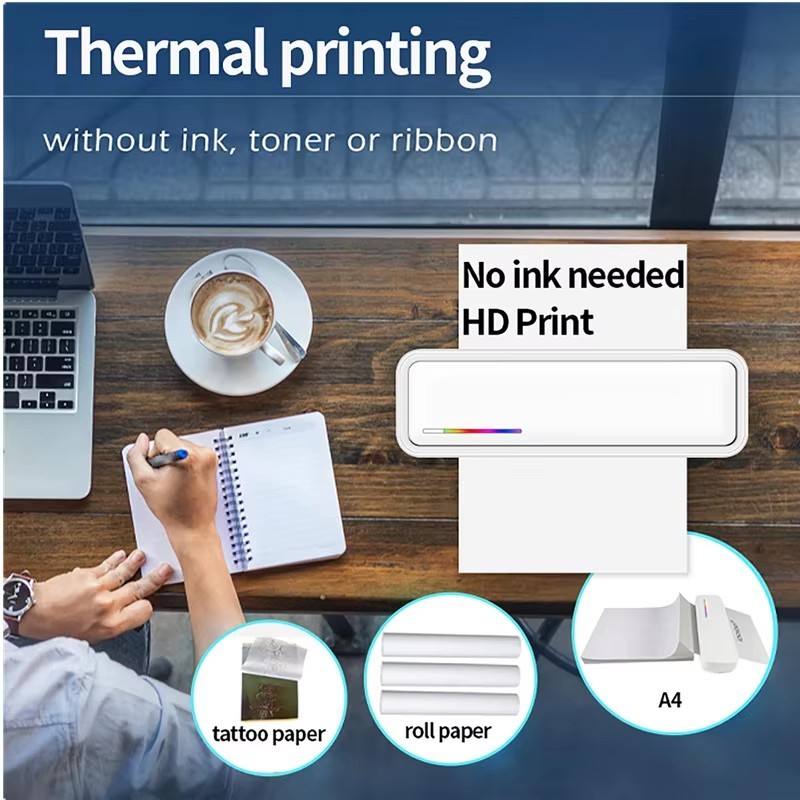 Portable Tattoo Stencil Printer Wireless Bluetooth Office Document Homework Thermal Printer Supports A4/A5/US Letter Size Thermal Paper Compatible with Smartphones & PC