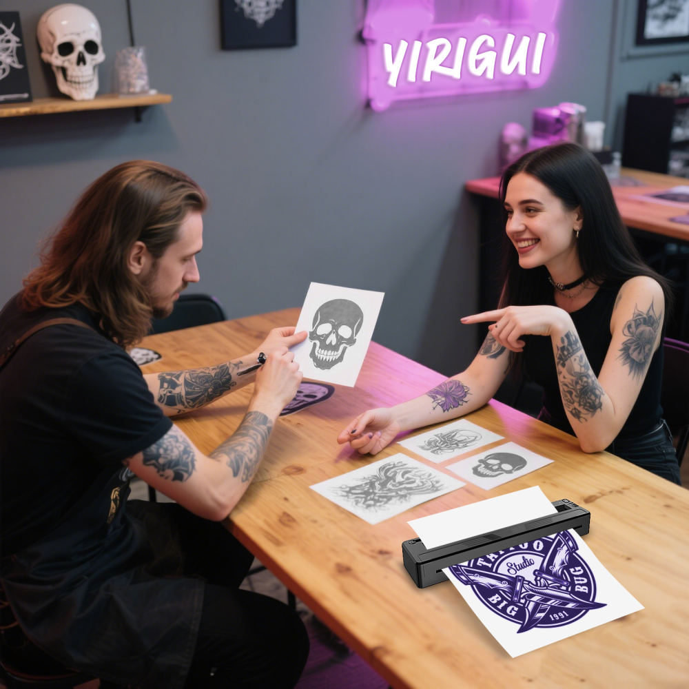 New Tattoo Stencil Printer - Wireless Bluetooth Thermal Tattoo Printer Transfer Machine, Includes 10pcs Transfer Paper, Portable Tattoo Printer for Beginners & Pros, Works with iPhone/Android/iPad