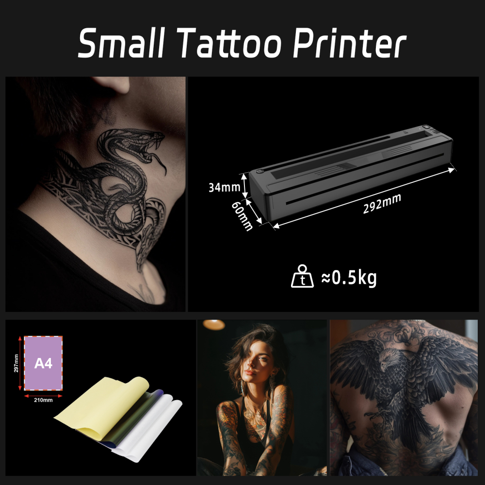 New Tattoo Stencil Printer - Wireless Bluetooth Thermal Tattoo Printer Transfer Machine, Includes 10pcs Transfer Paper, Portable Tattoo Printer for Beginners & Pros, Works with iPhone/Android/iPad