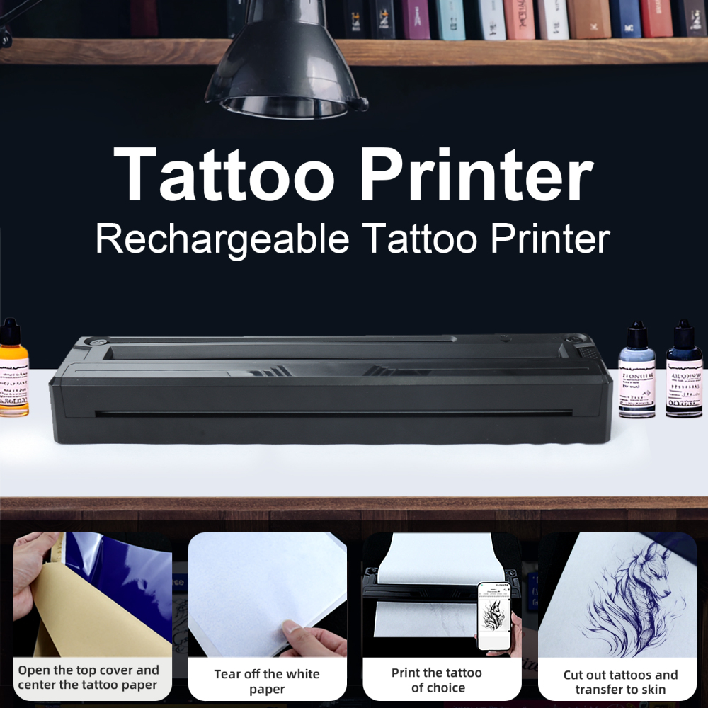 New Tattoo Stencil Printer - Wireless Bluetooth Thermal Tattoo Printer Transfer Machine, Includes 10pcs Transfer Paper, Portable Tattoo Printer for Beginners & Pros, Works with iPhone/Android/iPad