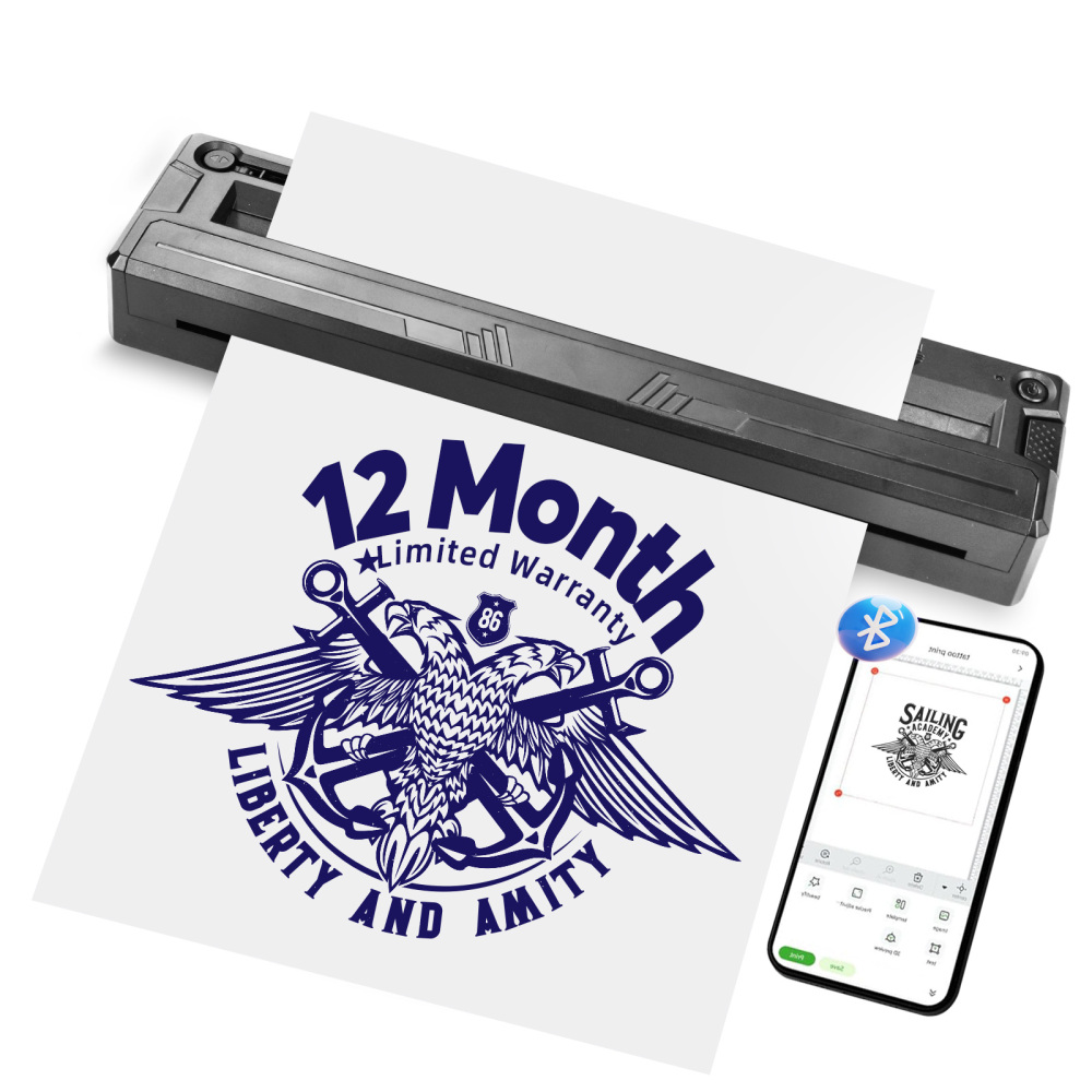 New Tattoo Stencil Printer - Wireless Bluetooth Thermal Tattoo Printer Transfer Machine, Includes 10pcs Transfer Paper, Portable Tattoo Printer for Beginners & Pros, Works with iPhone/Android/iPad