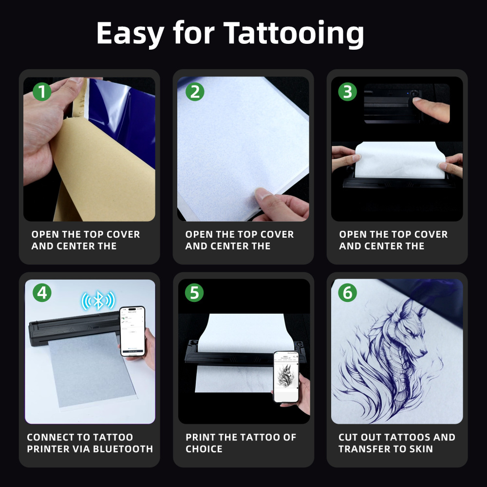 New Tattoo Stencil Printer - Wireless Bluetooth Thermal Tattoo Printer Transfer Machine, Includes 10pcs Transfer Paper, Portable Tattoo Printer for Beginners & Pros, Works with iPhone/Android/iPad