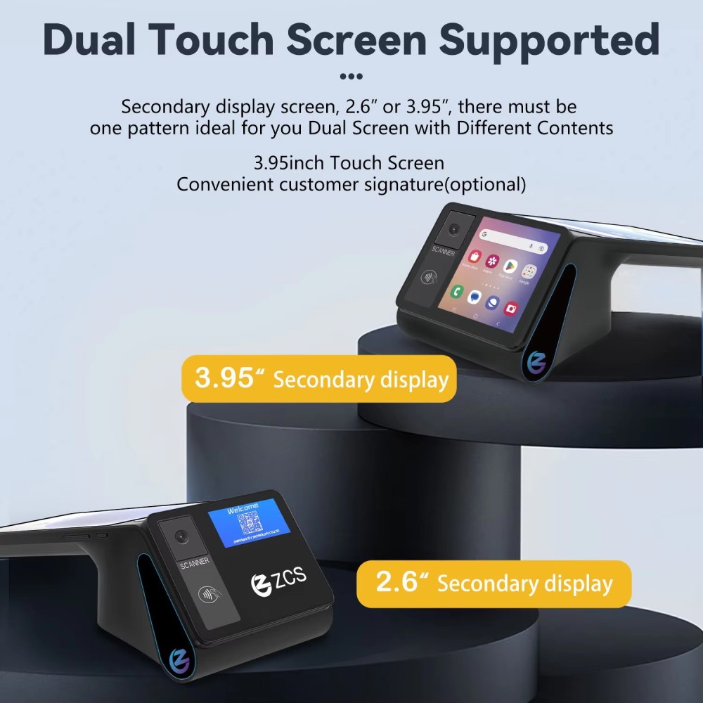 Z108 Android 13/14 Dual-Screen Desktop Tablet Cash Register with 8" Touch Display NFC Scanner 58/80mm Thermal Printer POS Terminal