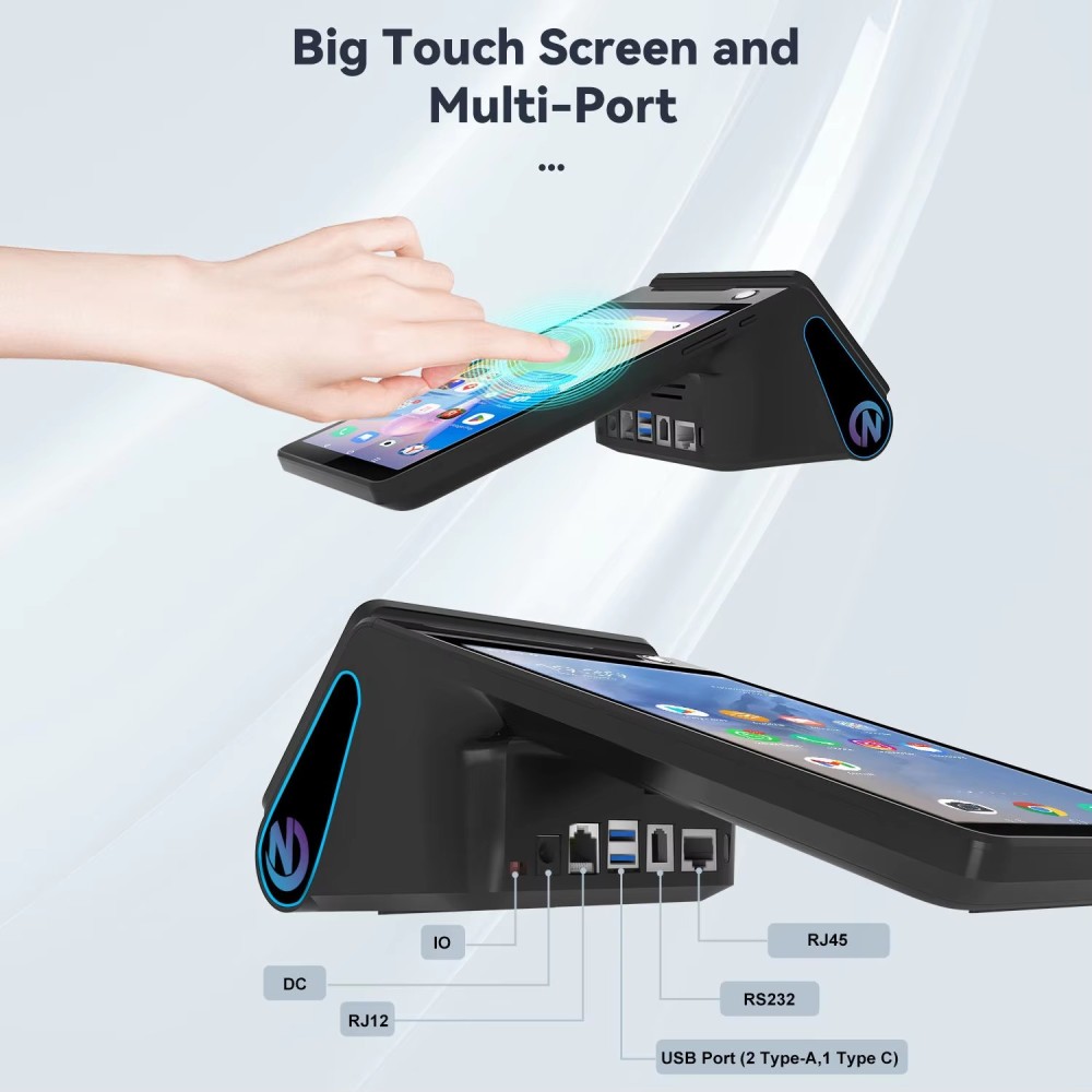 Z108 Android 13/14 Dual-Screen Desktop Tablet Cash Register with 8" Touch Display NFC Scanner 58/80mm Thermal Printer POS Terminal