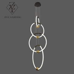 Living room long chandelier creative personality revolving staircase lamp Villa chandelier modern simple ring chandelier