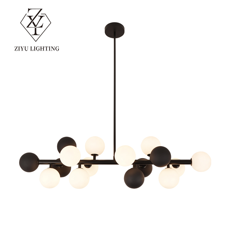 New cream style restaurant chandelier Modern simple creative bar black and white glass bulb chandelier
