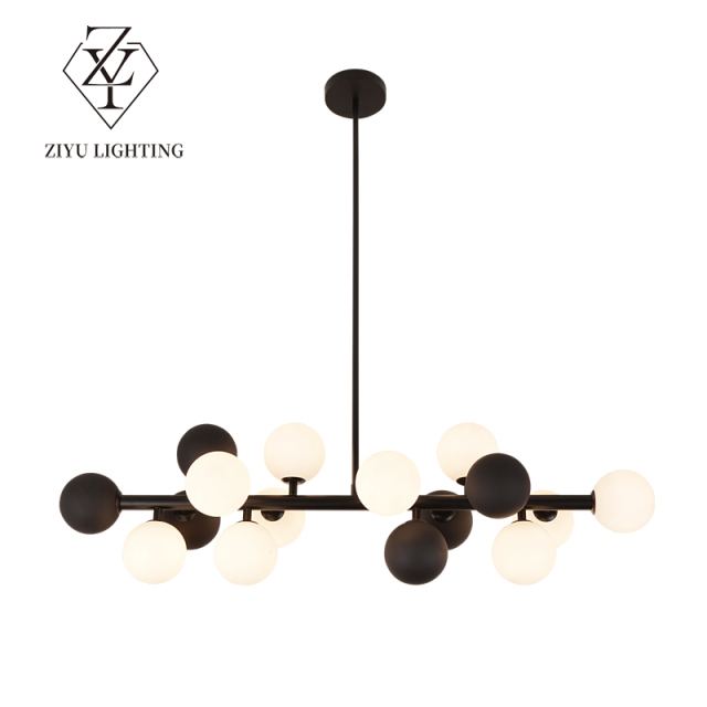 New cream style restaurant chandelier Modern simple creative bar black and white glass bulb chandelier
